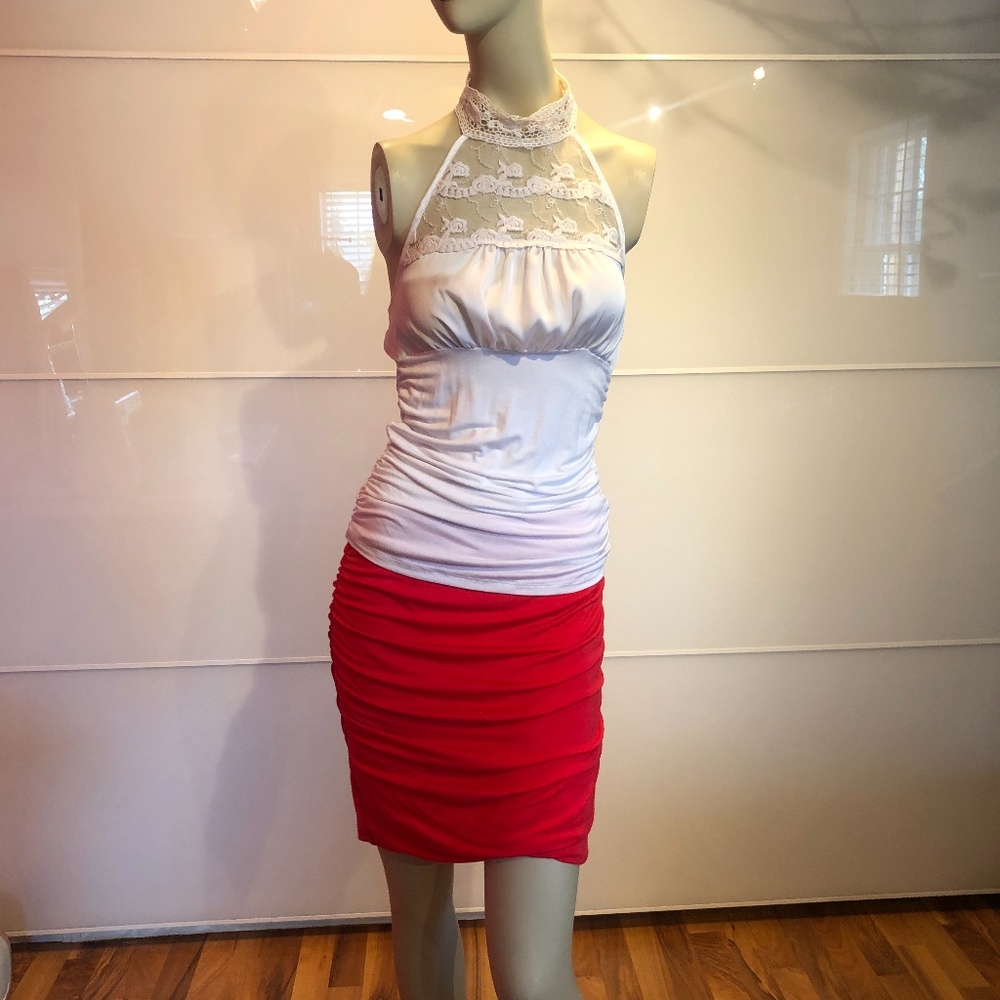 White light weight halter top with lace